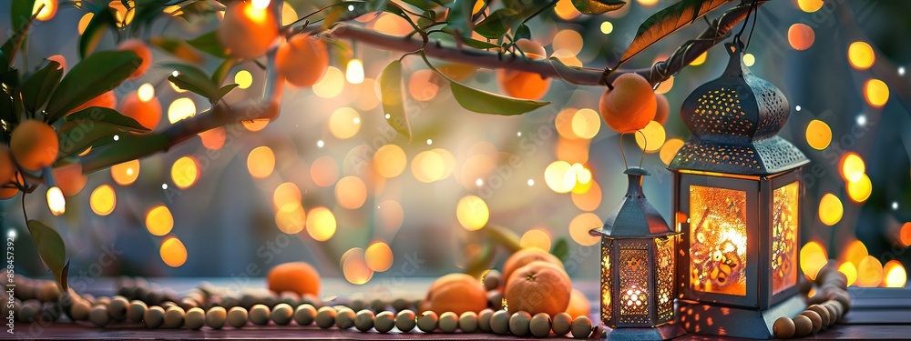 Obraz premium A candle with bokeh lights in the background. AI generated illustration