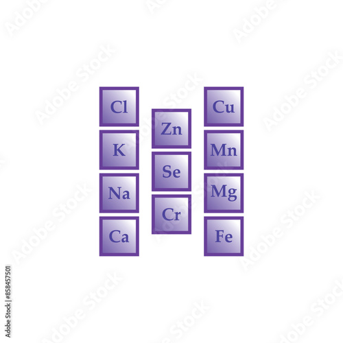 Set of 11 electrolyte icon elements - Calcium, Potassium, Chlorine, Magnesium, Sodium - to use in product, web design, advertisement and more.