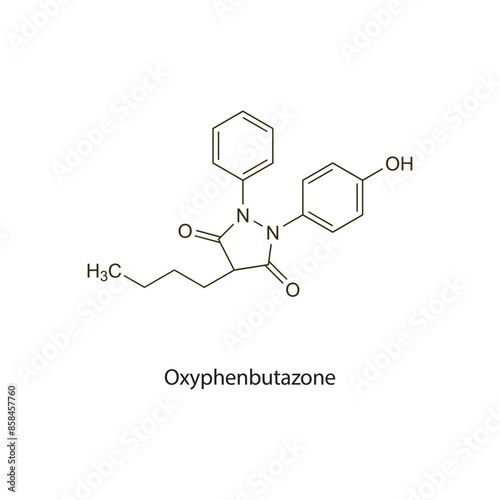 Oxyphenbutazone flat skeletal molecular structure NSAID drug used in Pain treatment. Vector illustration scientific diagram.