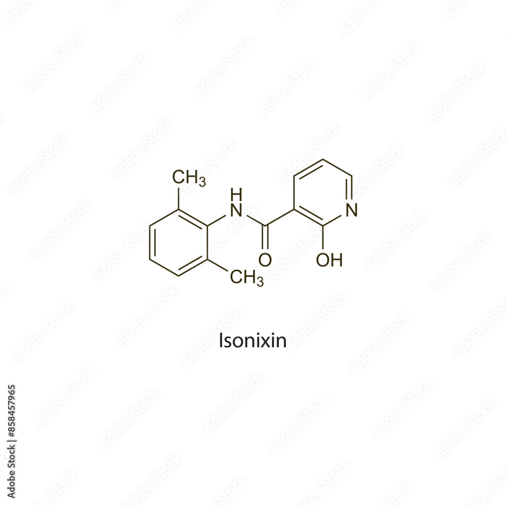 Isonixin flat skeletal molecular structure NSAID drug used in Pain treatment. Vector illustration scientific diagram. Isonixin flat skeletal molecular structure NSAID drug used in Pain treatment. Vector illustration scientific diagram.