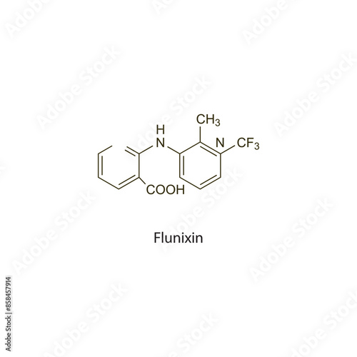 Flunixin flat skeletal molecular structure NSAID drug used in Pain treatment. Vector illustration scientific diagram.