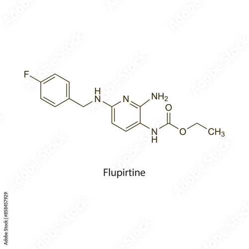Flupirtine flat skeletal molecular structure Analgesic agent drug used in  treatment. Vector illustration scientific diagram.