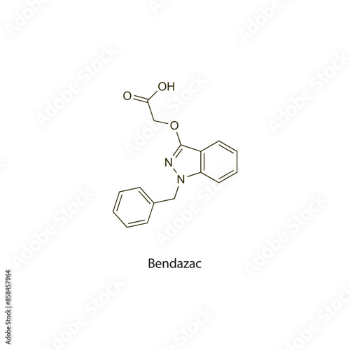 Bendazac flat skeletal molecular structure NSAID drug used in Rheumatoid arthritis treatment. Vector illustration scientific diagram.