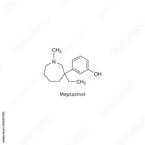 Meptazinol flat skeletal molecular structure Opioid analgesic drug used in Pain treatment. Vector illustration scientific diagram.