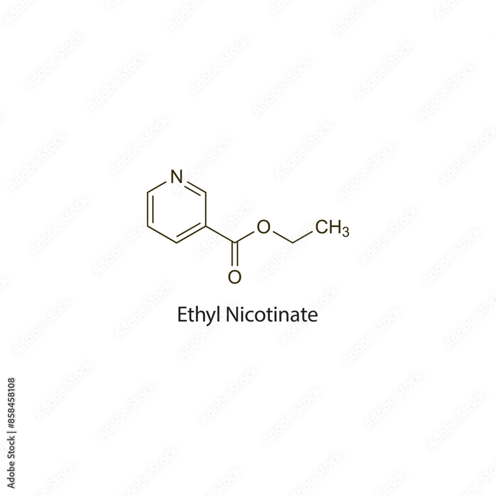 Fototapeta premium Ethyl Nicotinate flat skeletal molecular structure Rubefacient agent drug used in pain treatment. Vector illustration scientific diagram.