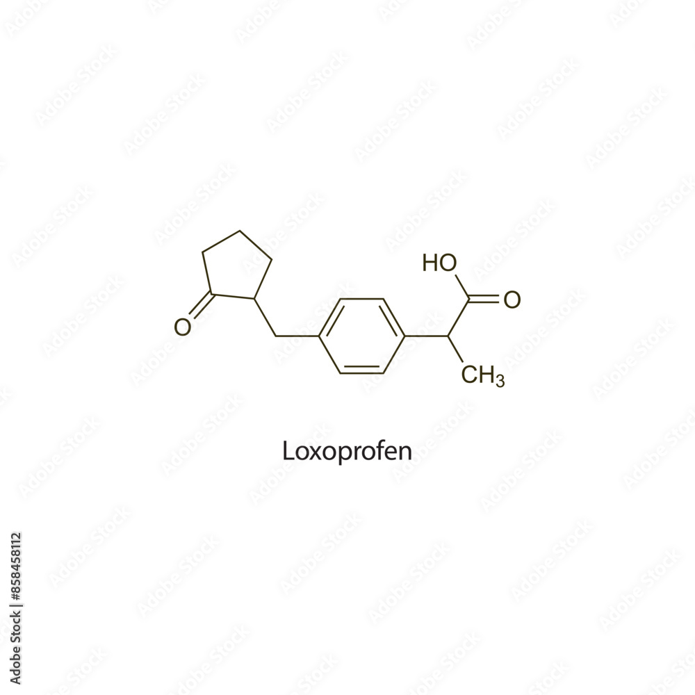 Loxoprofen flat skeletal molecular structure NSAID drug used in Pain treatment. Vector illustration scientific diagram. Loxoprofen flat skeletal molecular structure NSAID drug used in Pain treatment. Vector illustration scientific diagram.