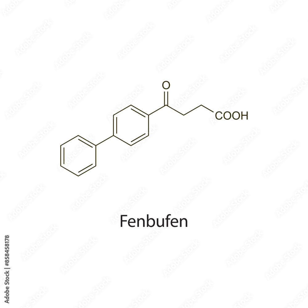 Fenbufen flat skeletal molecular structure NSAID drug used in Pain treatment. Vector illustration scientific diagram. Fenbufen flat skeletal molecular structure NSAID drug used in Pain treatment. Vector illustration scientific diagram.