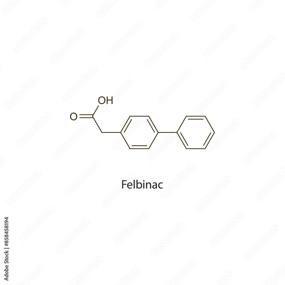 Felbinac flat skeletal molecular structure NSAID drug used in Pain treatment. Vector illustration scientific diagram. Felbinac flat skeletal molecular structure NSAID drug used in Pain treatment. Vector illustration scientific diagram.