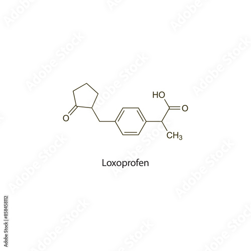 Loxoprofen flat skeletal molecular structure NSAID drug used in Pain treatment. Vector illustration scientific diagram. photo
