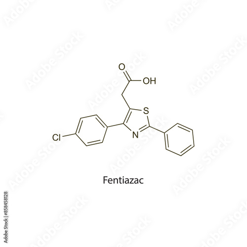 Fentiazac flat skeletal molecular structure NSAID drug used in Pain treatment. Vector illustration scientific diagram. photo