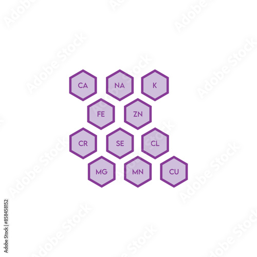Set of 11 electrolyte icon elements - Calcium, Potassium, Chlorine, Magnesium, Sodium - to use in product, web design, advertisement and more.