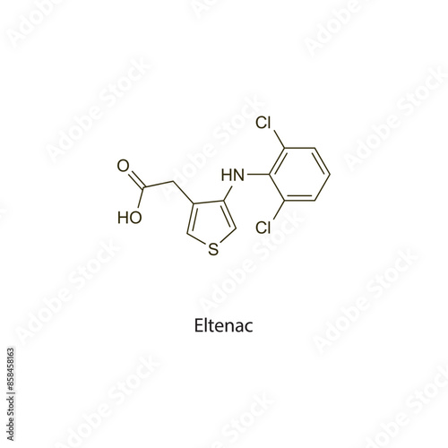 Eltenac flat skeletal molecular structure NSAID drug used in Pain treatment. Vector illustration scientific diagram.