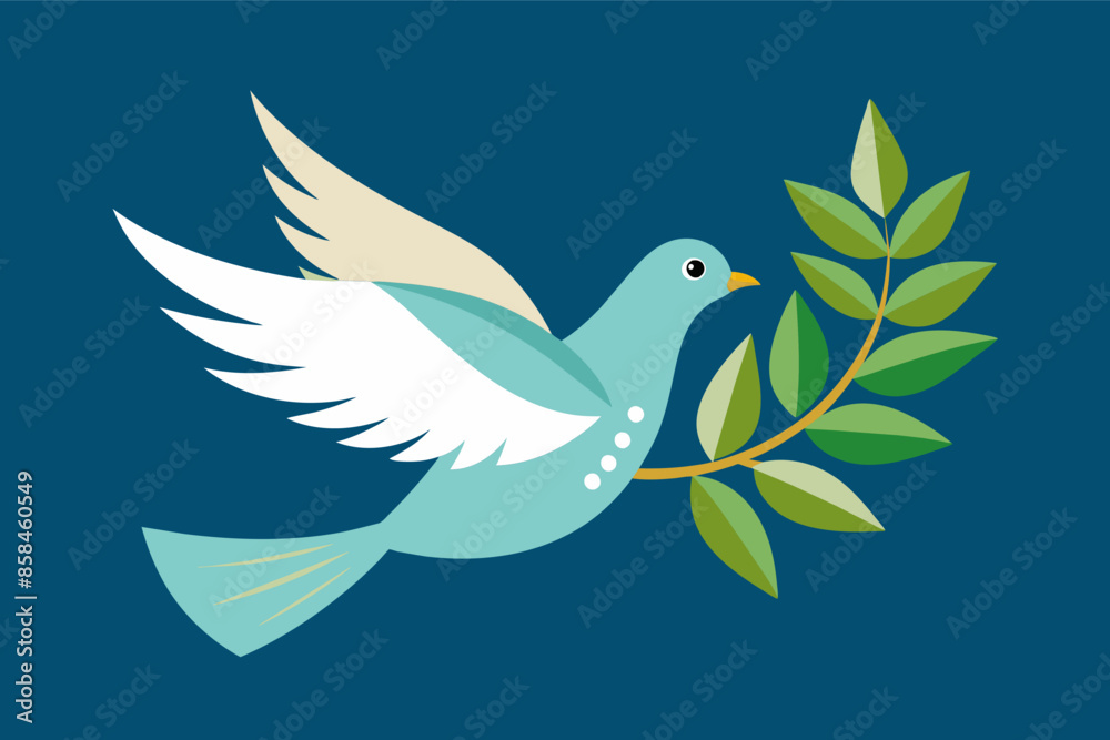 A white dove perched on a branch with leaves and berries. A white dove perched on a branch with leaves and berries.
