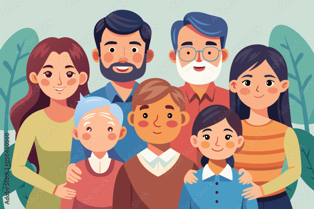 Family portrait of a large family, smiling and posing together. Family portrait of a large family, smiling and posing together.
