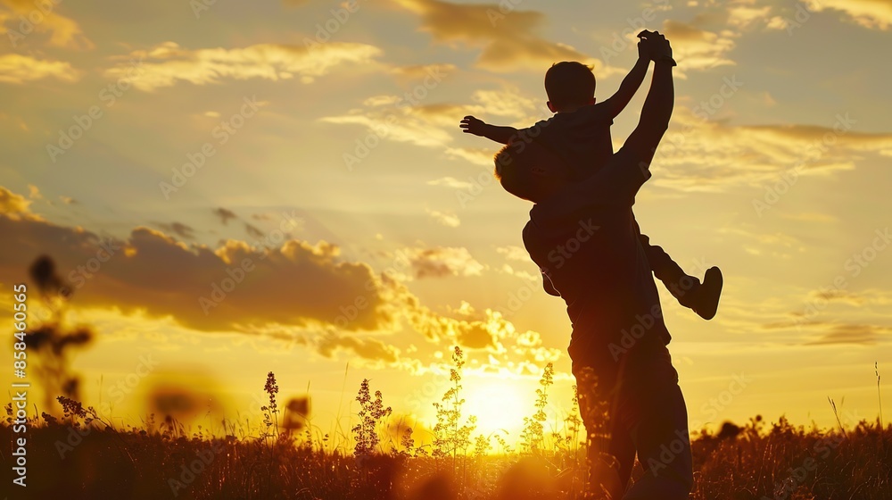 Father and Son Silhouette Against a Sunset Father and Son Silhouette Against a Sunset
