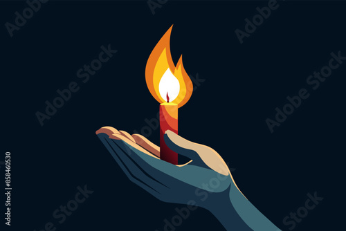 A hand holding a lit candle against a dark background, creating a warm and peaceful ambiance.