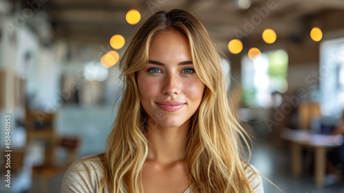 Happy and Confident Businesswoman in Contemporary Office