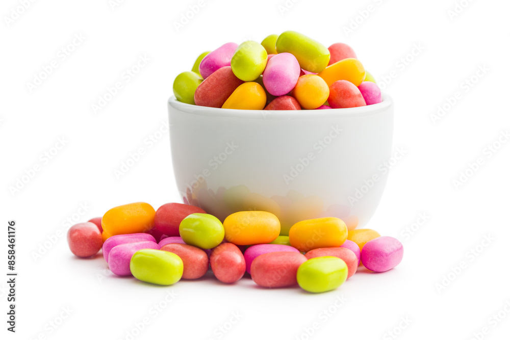 Colorful hard mint Candies in bowl Isolated On White Background Colorful hard mint Candies in bowl Isolated On White Background