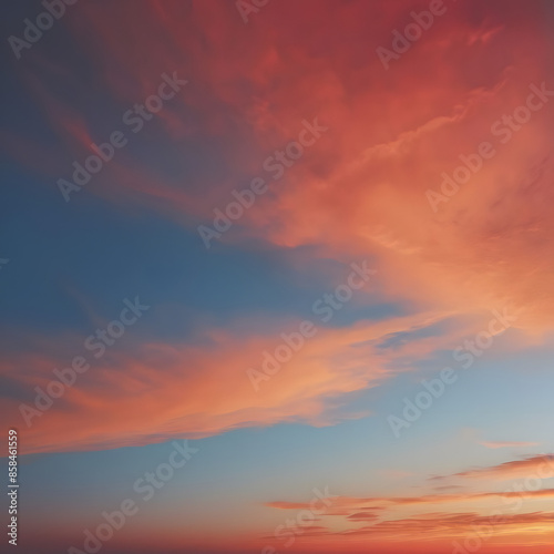 Orange and blue sunset sky gradient,copy space background. Red evening sky without clouds,