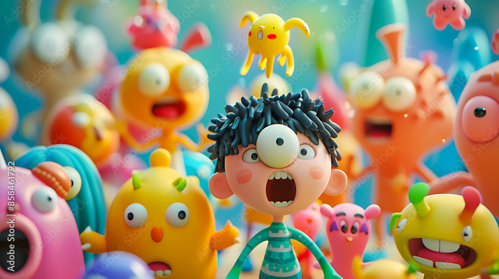 Animated characters, monsters, creatures on a light background Animated characters, monsters, creatures on a light background