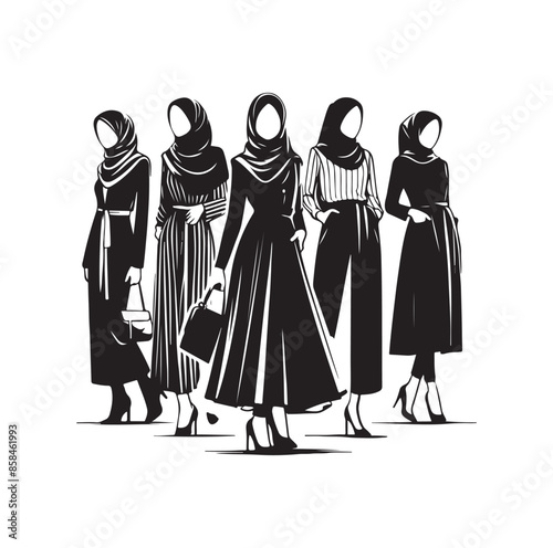 hijab style standing style vector illustration design silhouette