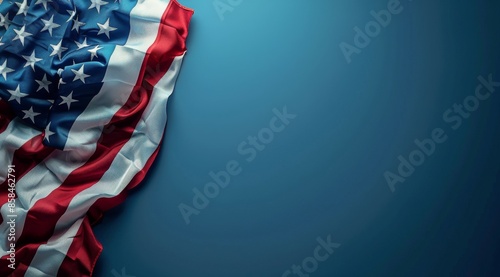 Faded American Flag Draped on Blue Background