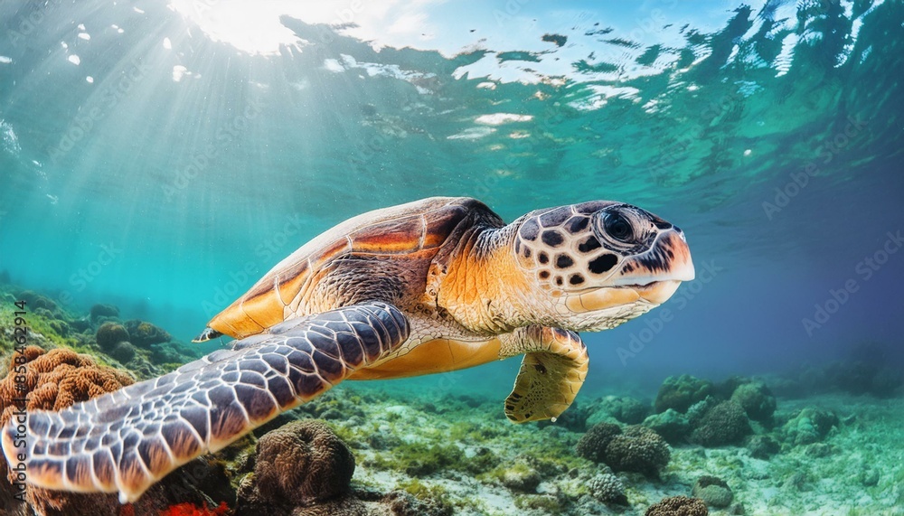 Fototapeta premium Unterwasserwunder: Schildkröte in ihrem natürlichen Lebensraum