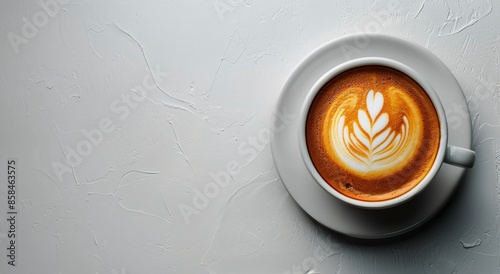 A Cup of Latte With Flower Decoration on a White Surface