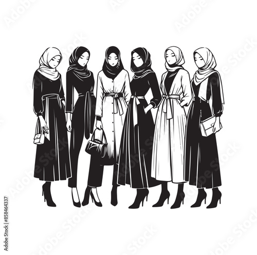 hijab style standing style vector illustration design silhouette