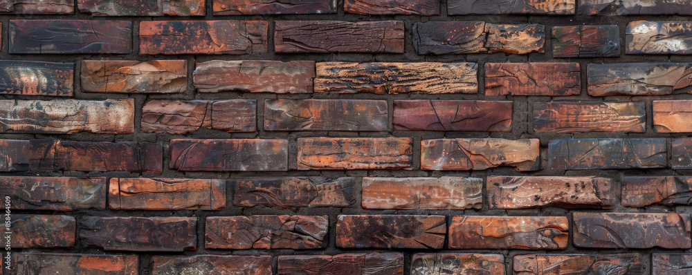 Rustic brick wall background with weathered, textured bricks in various shades of red and brown. The authentic, urban look adds character and warmth, ideal for industrial or vintage themes Rustic brick wall background with weathered, textured bricks in various shades of red and brown. The authentic, urban look adds character and warmth, ideal for industrial or vintage themes
