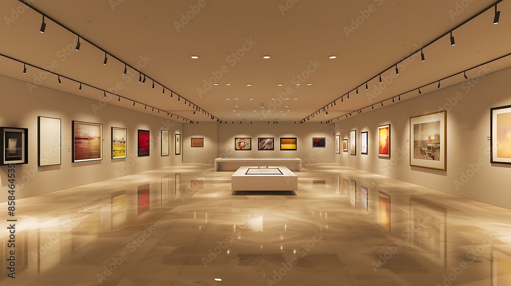 Obraz premium modern gallery where each exhibit is lit by a system of ceiling-mounted