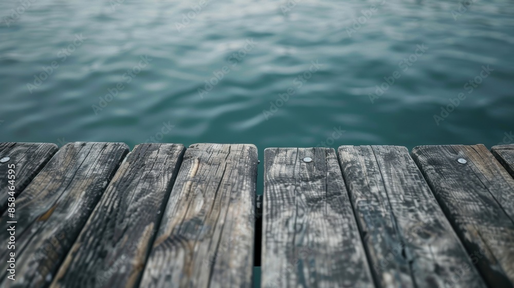 Weathered wooden dock overlooking calm harbor water Weathered wooden dock overlooking calm harbor water