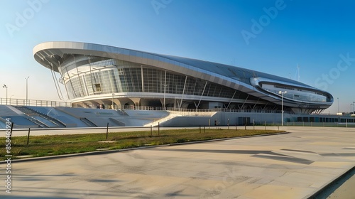 Modern football stadium with views from the outside. Football stadium arena for professional match with modern building