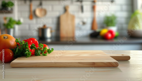Kitchen podium background food product stand table pedestal display wooden platform. Empty podium counter wood background kitchen board desk restaurant presentation