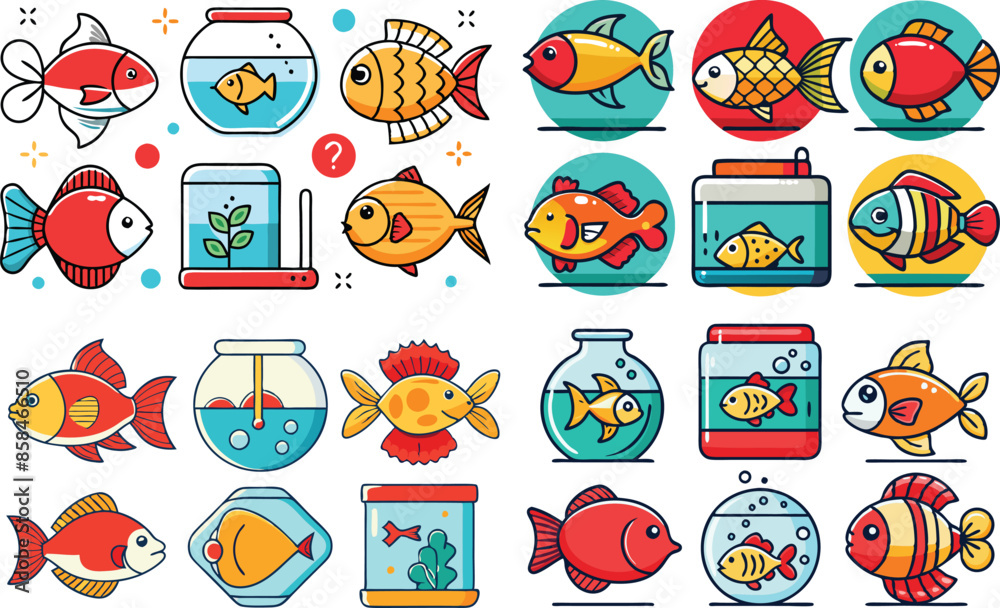 Fototapeta premium fish goldfish animal vector illustration underwater water aquarium set nature aquatic sea cartoon isolated ocean tropical pet drawing fishing design collection cute