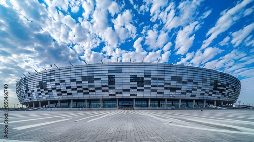 Modern football stadium with views from the outside. Football stadium arena for professional match with modern building photo