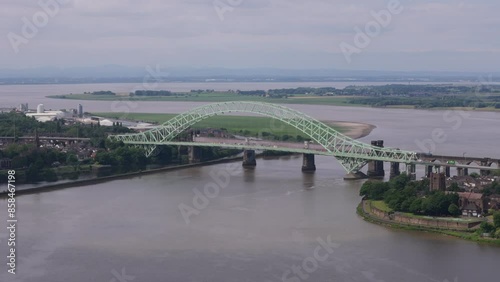 Aerial view of the Silver Jubilee Bridge in Cheshire, England photo