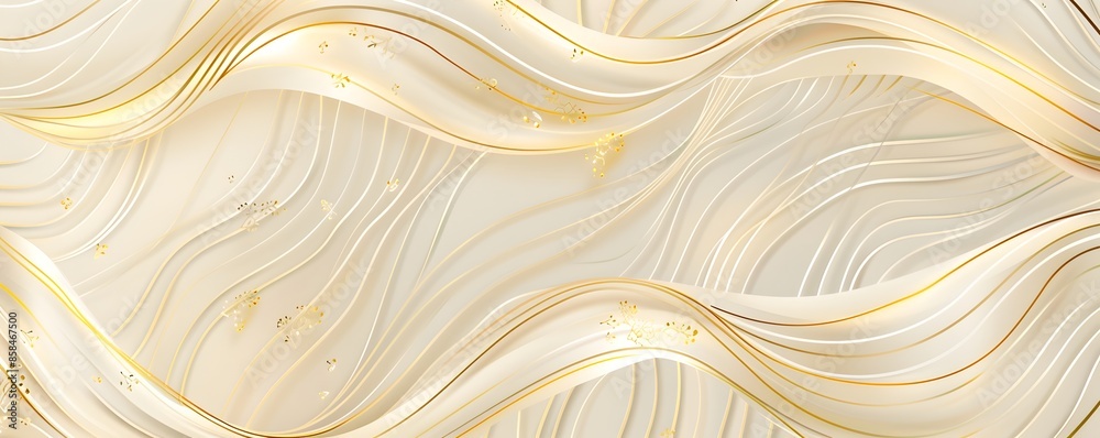 Obraz premium Abstract background with golden lines and waves on light beige, elegant wallpaper design vector presentation template