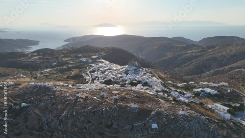 Aerial drone shot of Chora on the Island of Amorgos, Cyclades, Greece