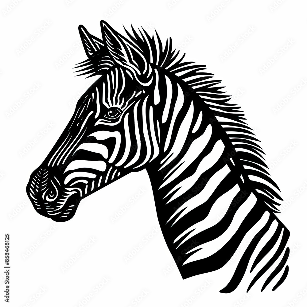 A black and white drawing of a zebra 's head A black and white drawing of a zebra 's head
