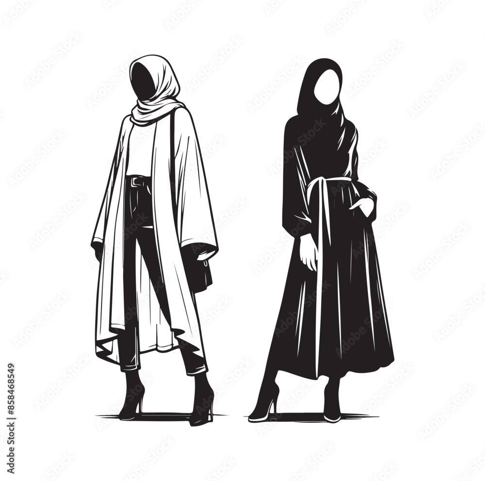 hijab style standing style vector illustration design silhouette hijab style standing style vector illustration design silhouette