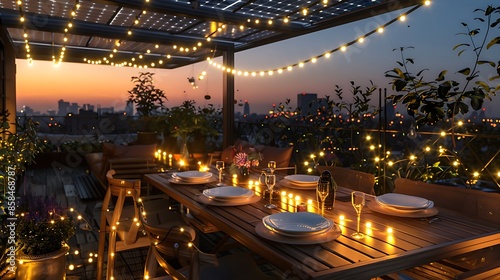 rooftop dining area that uses sustainable solar-powered lights to create a romantic setting that doesna??t compromise on eco-friendliness photo