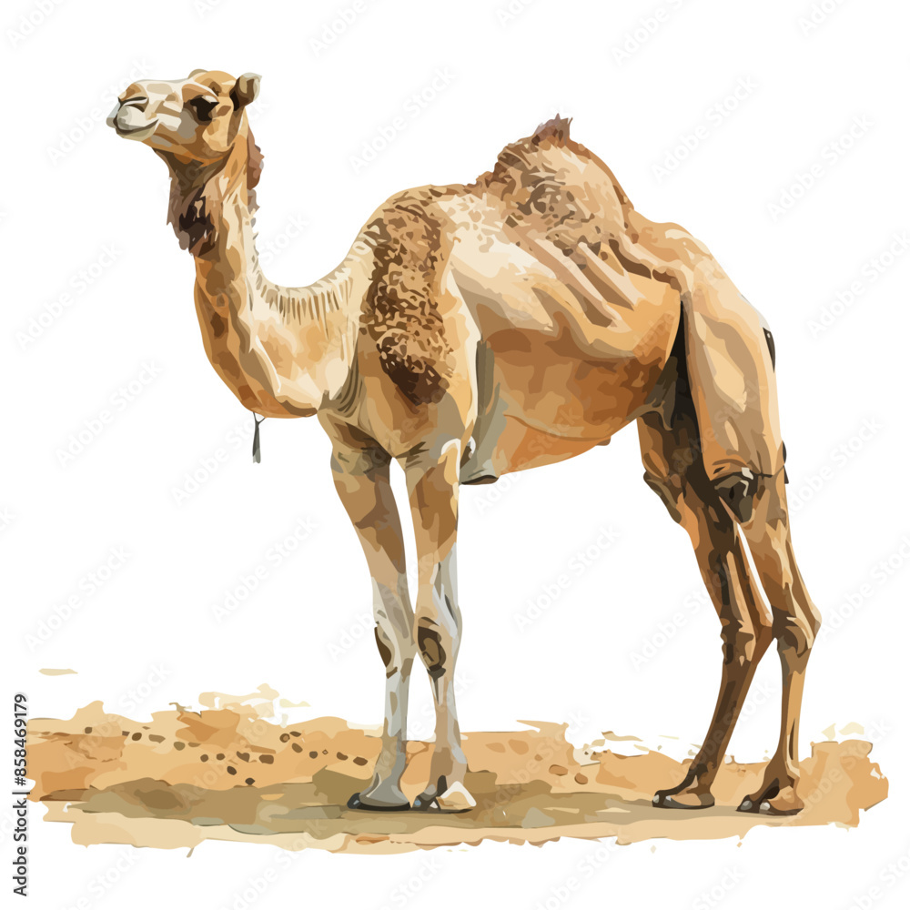Watercolor drawing of a camel isolated on a white background