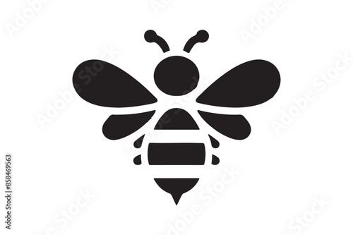 Black and white bee icon silhouette vector art illustration