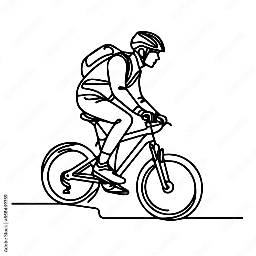 line art of a cyclist in helmet riding a bicycle, Racing cyclist concept line art of a cyclist in helmet riding a bicycle, Racing cyclist concept