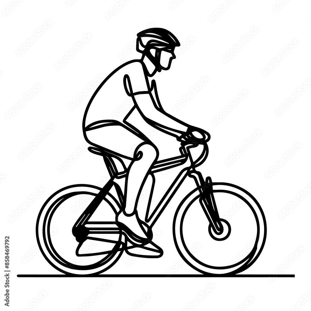 line art of a cyclist in helmet riding a bicycle, Racing cyclist concept line art of a cyclist in helmet riding a bicycle, Racing cyclist concept