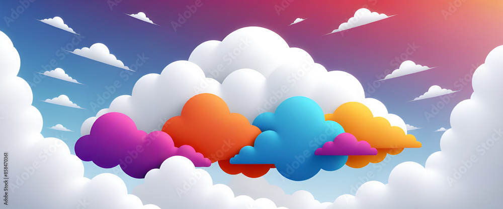illustrazione con elementi geometrici a tema astratto contemporaneo, soffici nuvole colorate illustrazione con elementi geometrici a tema astratto contemporaneo, soffici nuvole colorate