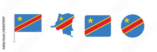 Vector Democratic Republic of the Congo flag. Set of Democratic Republic of the Congo Flags Collection. 
