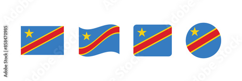 Vector Democratic Republic of the Congo flag. Set of Democratic Republic of the Congo Flags Collection. 

