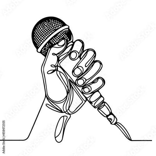 Continuous line drawing of microphone, microphone line art , microphone line art illustration